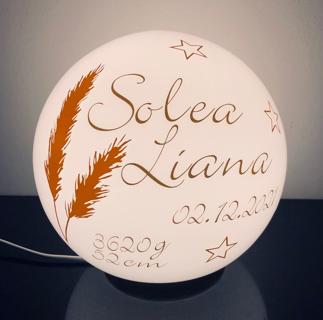 Personalisierte Lampe mit Pampasgras und Sterne